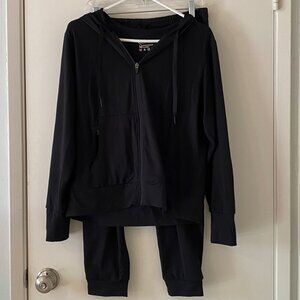 Quince Flowknit Jogger & Zip-Up Hoodie Set - Black - Size Medium